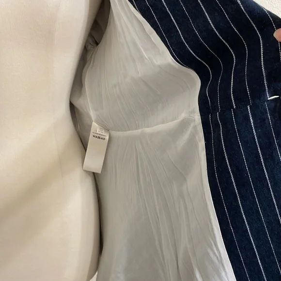 New FREE PEOPLE Stella Blazer Jacket Navy Blue White Stripe Fluted Sleeve - Picture 11 of 14